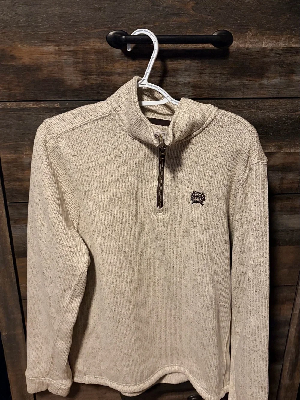Cinch Men's Cream Half-Zip Sweater with Embroidered Chest, worn once